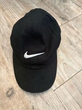 Nike Black Hat with White Swoosh - Kids